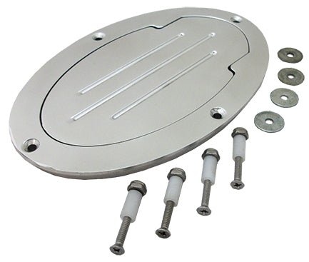 Fuel Tank and Master Cylinder Access Door, Billet Aluminum, Polished, Oval - Performance Online
