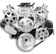 6 Rib Serpentine Pulley Kit w/ Plastic PS Reservoir, Machined Finish - Chevy Small Block