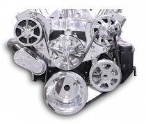 6 Rib Serpentine Pulley Kit w/ Plastic PS Reservoir, Polished Finish Chevy Small Block
