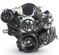 6 Rib Serpentine Pulley Kit w/ Plastic PS Reservoir, Matte Black - Chevy LS