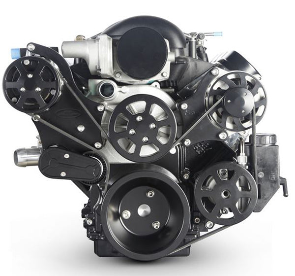 6 Rib Serpentine Pulley Kit w/ Plastic PS Reservoir, Matte Black