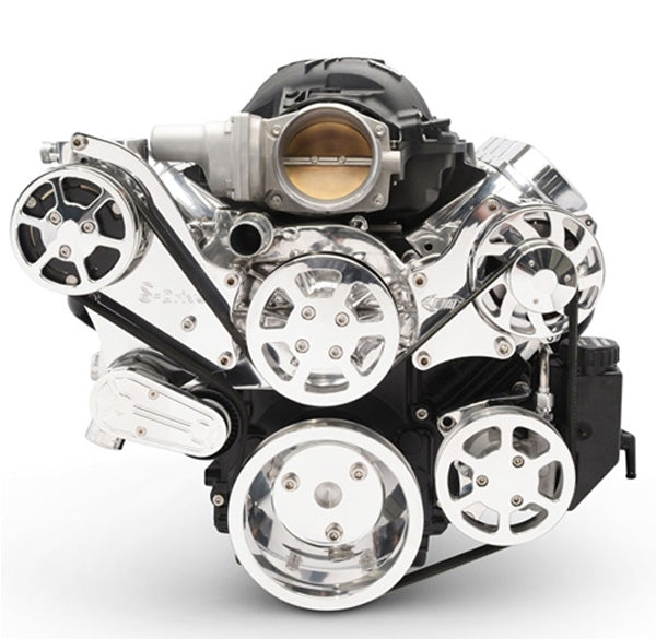 6 Rib Serpentine Pulley Kit w/ Plastic PS Reservoir, Polished - Chevy LS