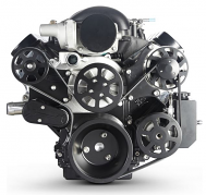 6 Rib Serpentine Pulley Kit w/ Billet Attached PS Reservoir, Matte Black, No A/C - Chevy LS