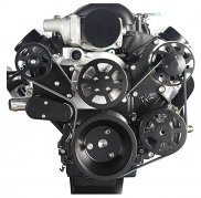 6 Rib Serpentine Pulley Kit w/ Remote PS Reservoir, Matte Black, No A/C - Chevy LS