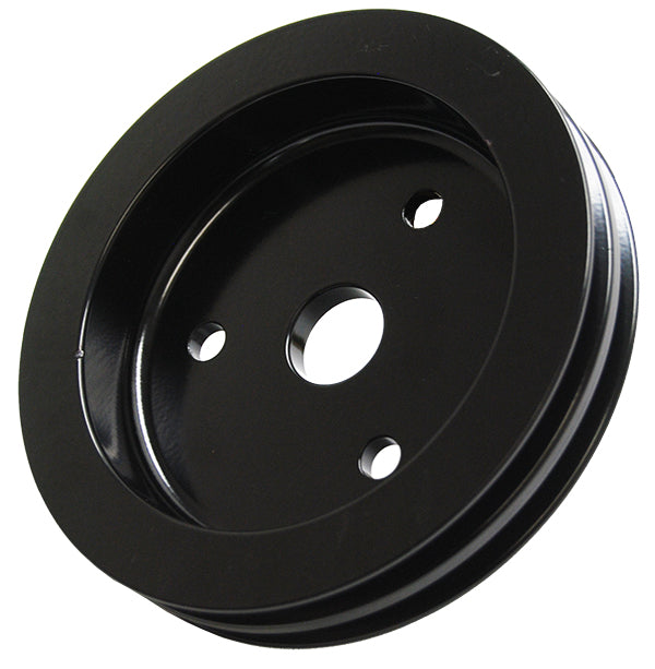 SMALL BLOCK CHEVY SWP CRANKSHAFT PULLEY, BLACK POWDER COATED ALUMINUM 2 GROOVE