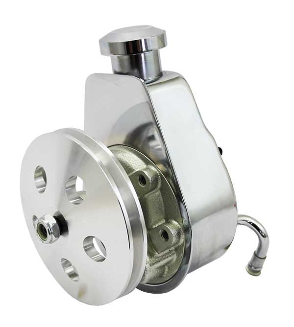 Saginaw Power Steering Pump, Chrome with Billet Cap and Aluminum Pulley