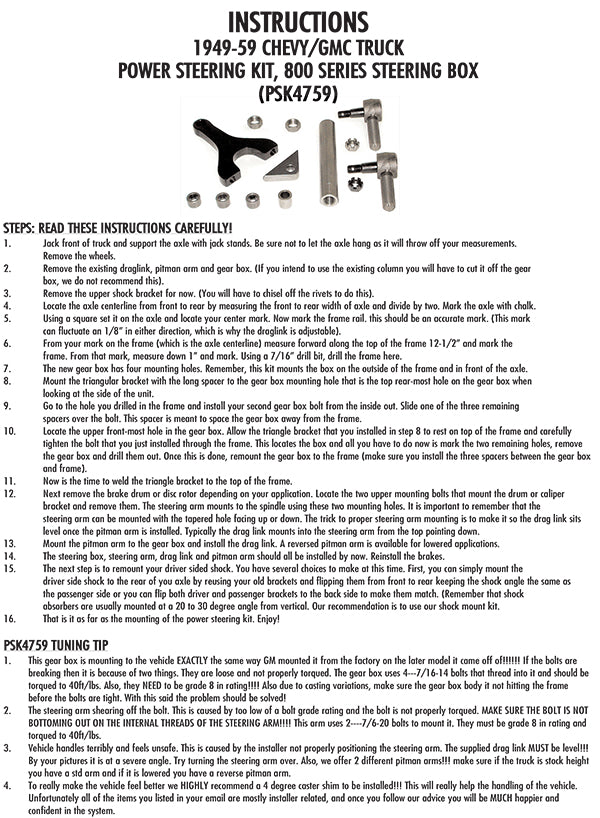 1947-59 Chevy, GMC Truck Power Steering Conversion Bracket kit