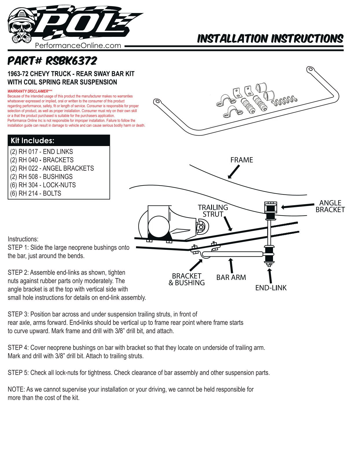 1963-72 Chevy, GMC Truck Performance Rear Sway Bar Kit