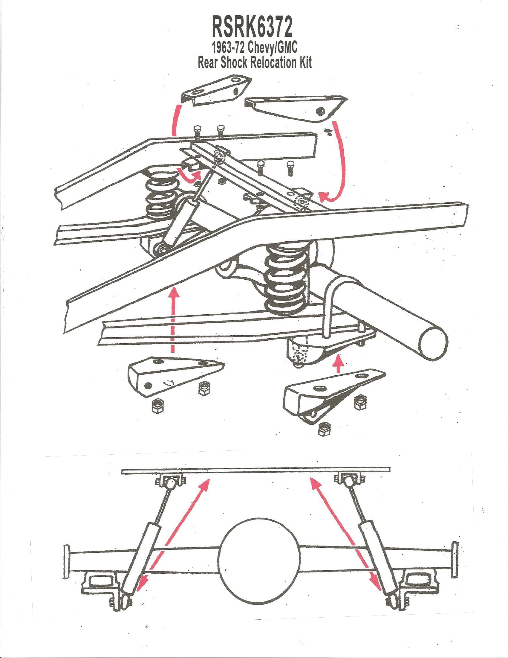 1963-72 Chevy, GMC Truck Shock Relocation kit, Coil Spring Rear