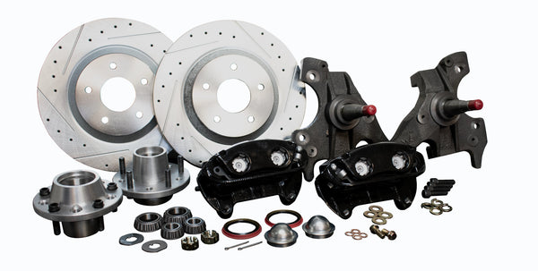 Disc Brake Conversion GM S10 and G-body, Drilled and Slotted 13" Rotors, Dual Piston Black Aluminum Calipers, 2" Drop Spindle