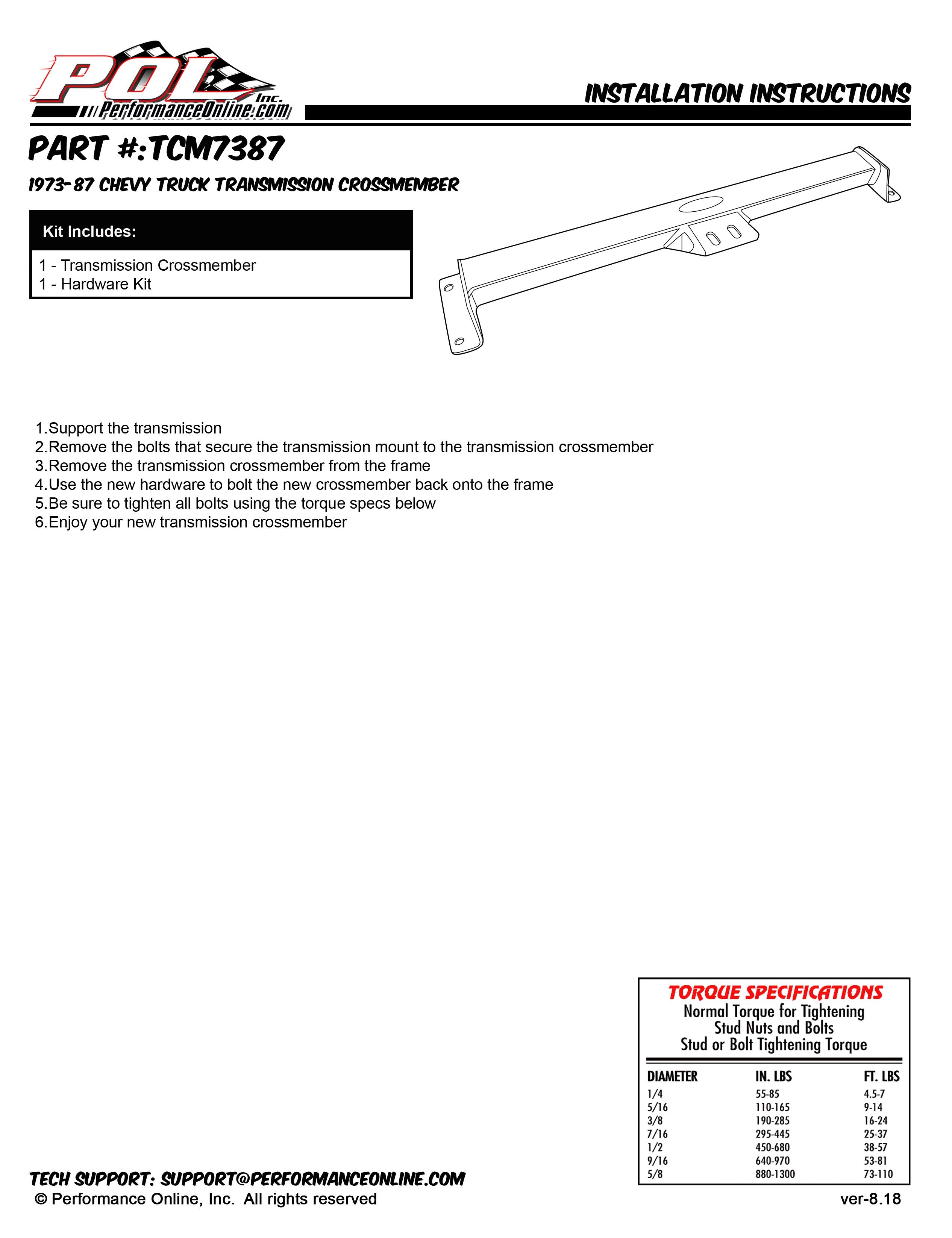 1973-87 Chevy, GMC Truck Tubular Transmission Crossmember