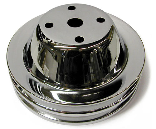 SMALL BLOCK CHEVY SHORT WATER PUMP PULLEY, CHROME 2 GROOVE