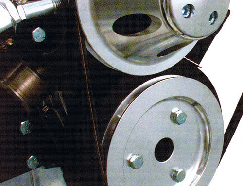 SMALL BLOCK CHEVY LONG WATER PUMP PULLEY, ALUMINUM 2 GROOVE