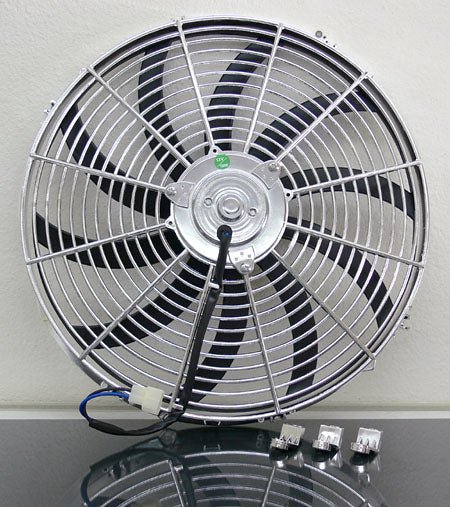 Electric Fan, 16" Universal Super Thin Electric Cooling Fan, Reversible Chrome, 12 Volt - Performance Online