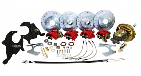 1964-66 Chevy Chevelle 4 Wheel Power Disc Brake Conversion Kit, 2" Drop Spindles, 8" Dual Booster