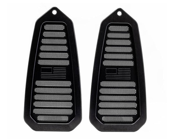 Camaro | Firebird 1967-1969 Billet Door Jamb Vents, Flag Logo-Black