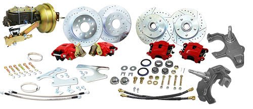 1955-57 Chevy Belair Power Disc Brake Conversion Kit, Front and Rear, 2" Drop Spindles, 7" Dual Booster