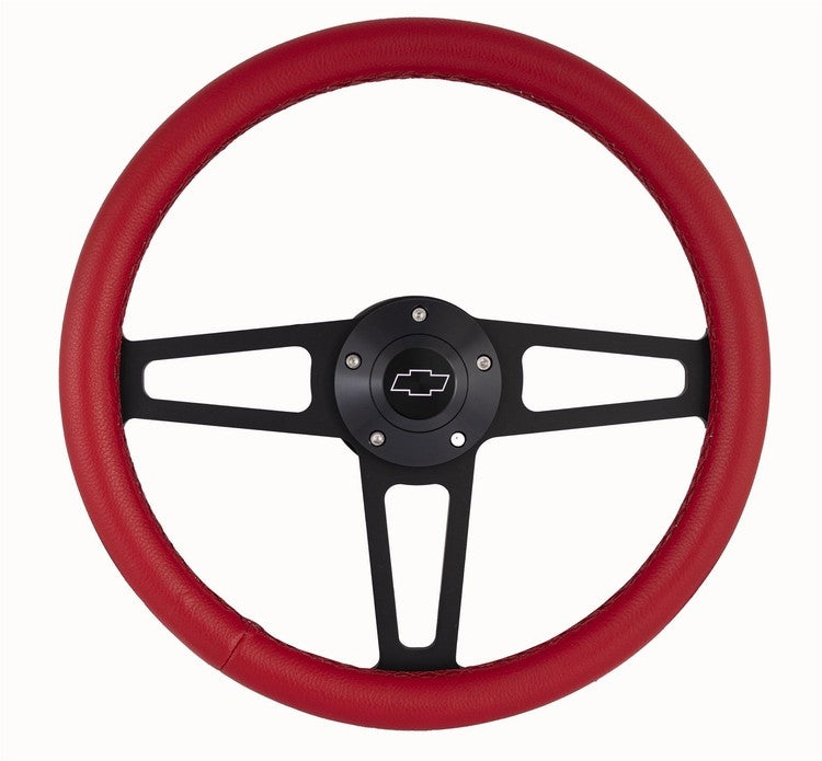 Billet T Series Red Wrapped Black Spoke Steering Wheel with Chevy Logo & Install Kit (5196)