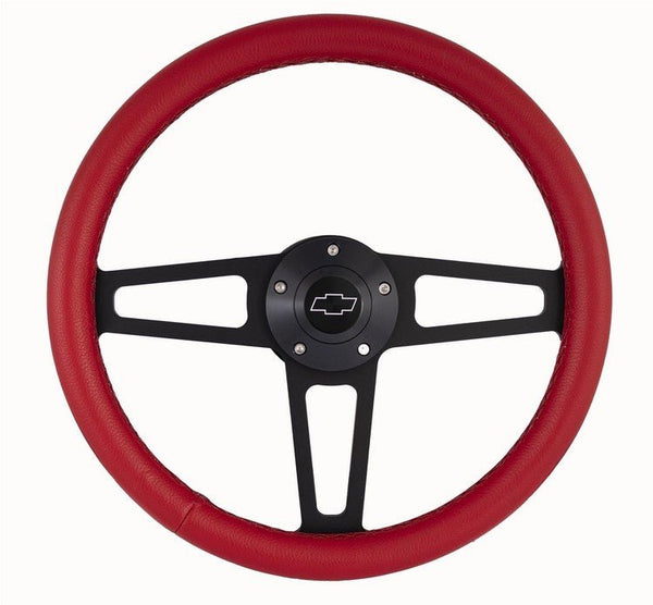 Billet T Series Red Wrapped Black Spoke Steering Wheel with Chevy Logo & Install Kit (5196)