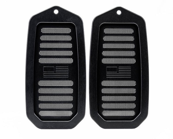 Camaro | Firebird 1970-1992 Billet Door Jamb Vents, Flag Logo- Black