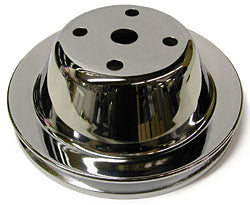 SMALL BLOCK CHEVY LONG WATER PUMP PULLEY, CHROME SINGLE GROOVE