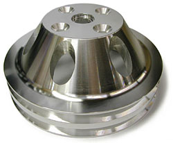 SMALL BLOCK CHEVY LONG WATER PUMP PULLEY, ALUMINUM 2 GROOVE