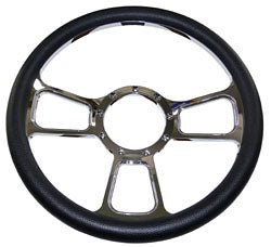 Billet Steering Wheel, Chromed 14" GT Sport Style with Simulated Black Leather Grip - Performance Online