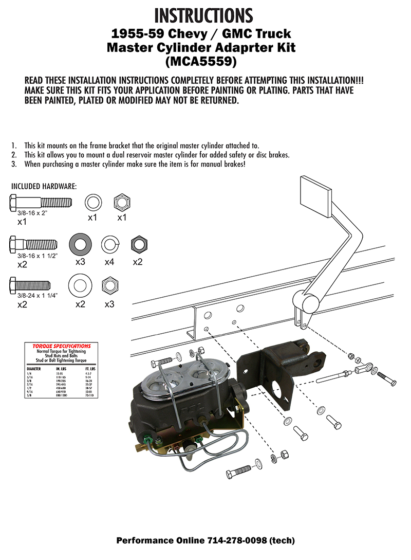 1955-59 Chevy Truck and GMC Truck Manual Master Cylinder kit, Disc Brakes