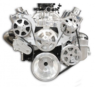 6 Rib Serpentine Pulley Kit w/ Billet PS Reservoir, Machine Finish Chevy Small Block