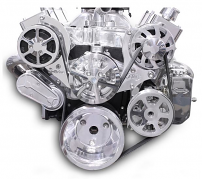 6 Rib Serpentine Pulley Kit w/ Billet PS Reservoir, Polished Finish Chevy Small Block