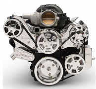 Chevy LS 6 Rib Serpentine Pulley Kit w/ Attached Billet PS Reservoir, Polished Finish
