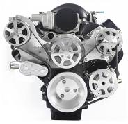 Chevy LS 6 Rib Serpentine Pulley Kit w/ Remote PS Reservoir, Machined Finish