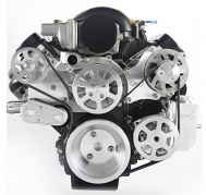 6 Rib Serpentine Pulley Kit w/ Billet Attached PS Reservoir, Machined, No A/C - Chevy LS