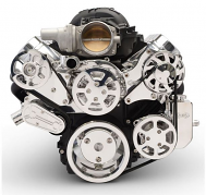 6 Rib Serpentine Pulley Kit w/ Billet Attached PS Reservoir, Polished, No A/C - Chevy LS