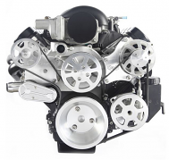 6 Rib Serpentine Pulley Kit w/ Plastic PS Reservoir, Machined, No A/C - Chevy LS